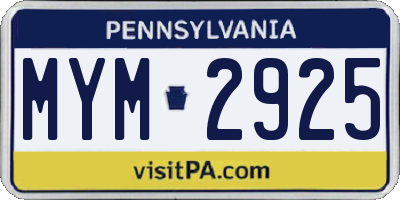 PA license plate MYM2925