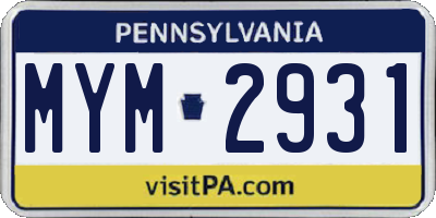 PA license plate MYM2931
