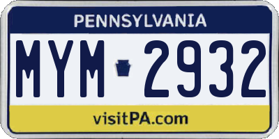 PA license plate MYM2932