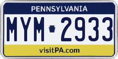 PA license plate MYM2933