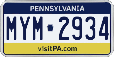 PA license plate MYM2934