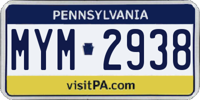 PA license plate MYM2938