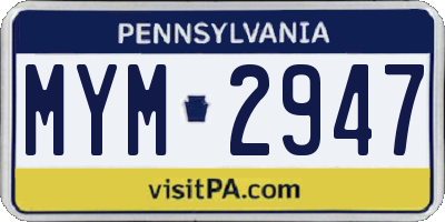 PA license plate MYM2947