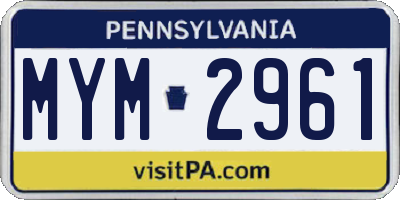 PA license plate MYM2961