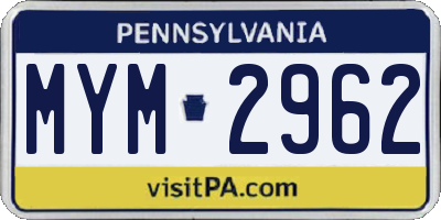PA license plate MYM2962