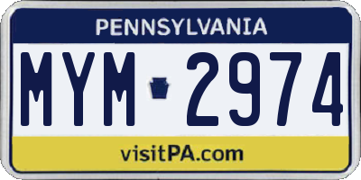 PA license plate MYM2974