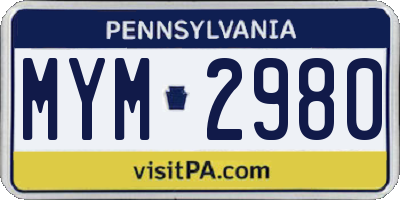 PA license plate MYM2980