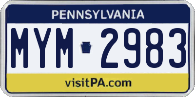 PA license plate MYM2983