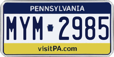 PA license plate MYM2985