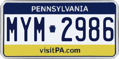 PA license plate MYM2986