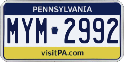 PA license plate MYM2992