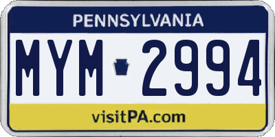 PA license plate MYM2994
