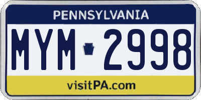 PA license plate MYM2998