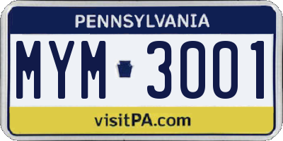 PA license plate MYM3001