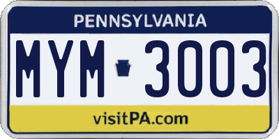 PA license plate MYM3003