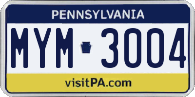 PA license plate MYM3004
