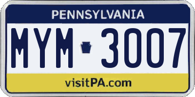 PA license plate MYM3007