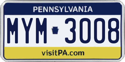 PA license plate MYM3008