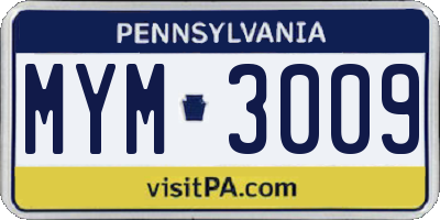 PA license plate MYM3009