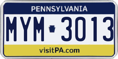 PA license plate MYM3013