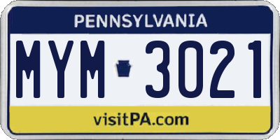 PA license plate MYM3021