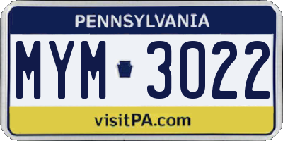 PA license plate MYM3022