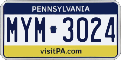 PA license plate MYM3024