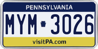 PA license plate MYM3026