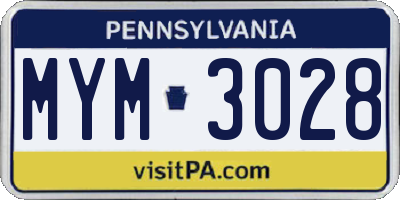 PA license plate MYM3028