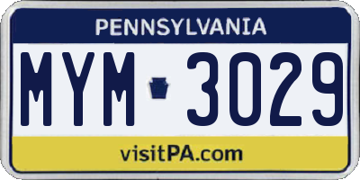 PA license plate MYM3029