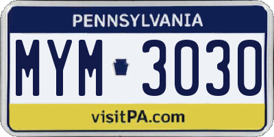 PA license plate MYM3030
