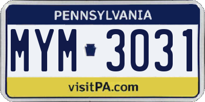 PA license plate MYM3031