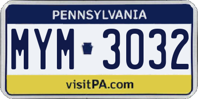 PA license plate MYM3032