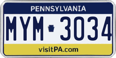PA license plate MYM3034