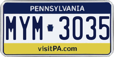 PA license plate MYM3035