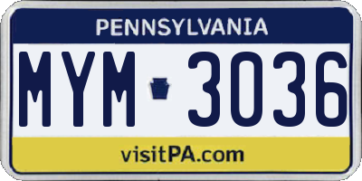 PA license plate MYM3036