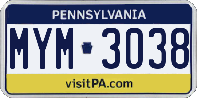 PA license plate MYM3038