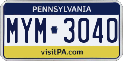 PA license plate MYM3040