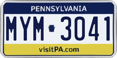 PA license plate MYM3041