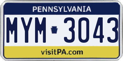 PA license plate MYM3043