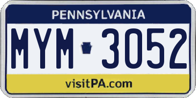 PA license plate MYM3052