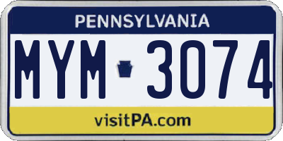 PA license plate MYM3074