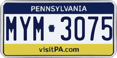 PA license plate MYM3075