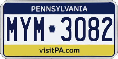 PA license plate MYM3082