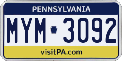 PA license plate MYM3092