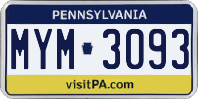 PA license plate MYM3093