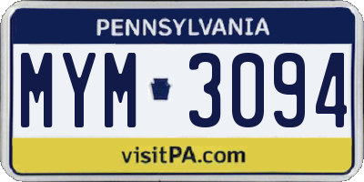 PA license plate MYM3094
