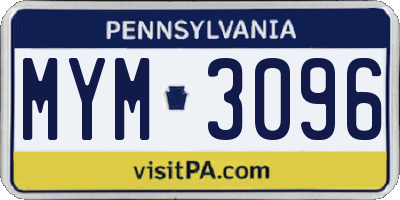 PA license plate MYM3096