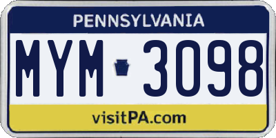 PA license plate MYM3098