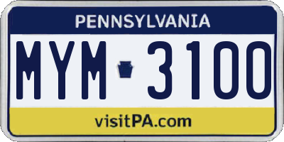 PA license plate MYM3100